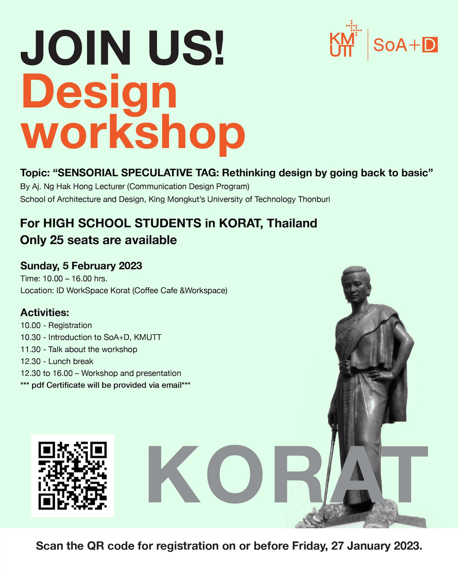 UPCOMING DESIGN WORKSHOP for HIGH SCHOOL STUDENTS in KORAT
